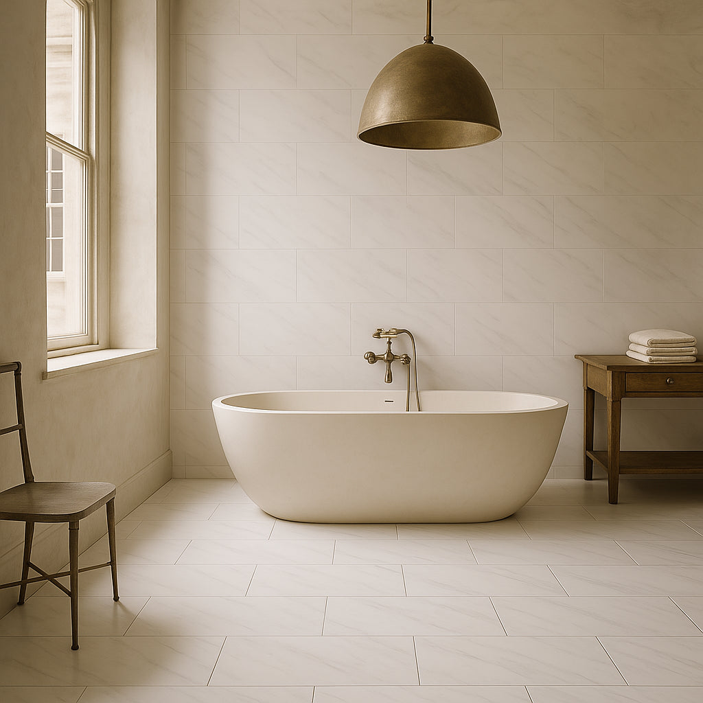 Pianetto Tauleto Bianco Polished Porcelain Tile - 12 x 24