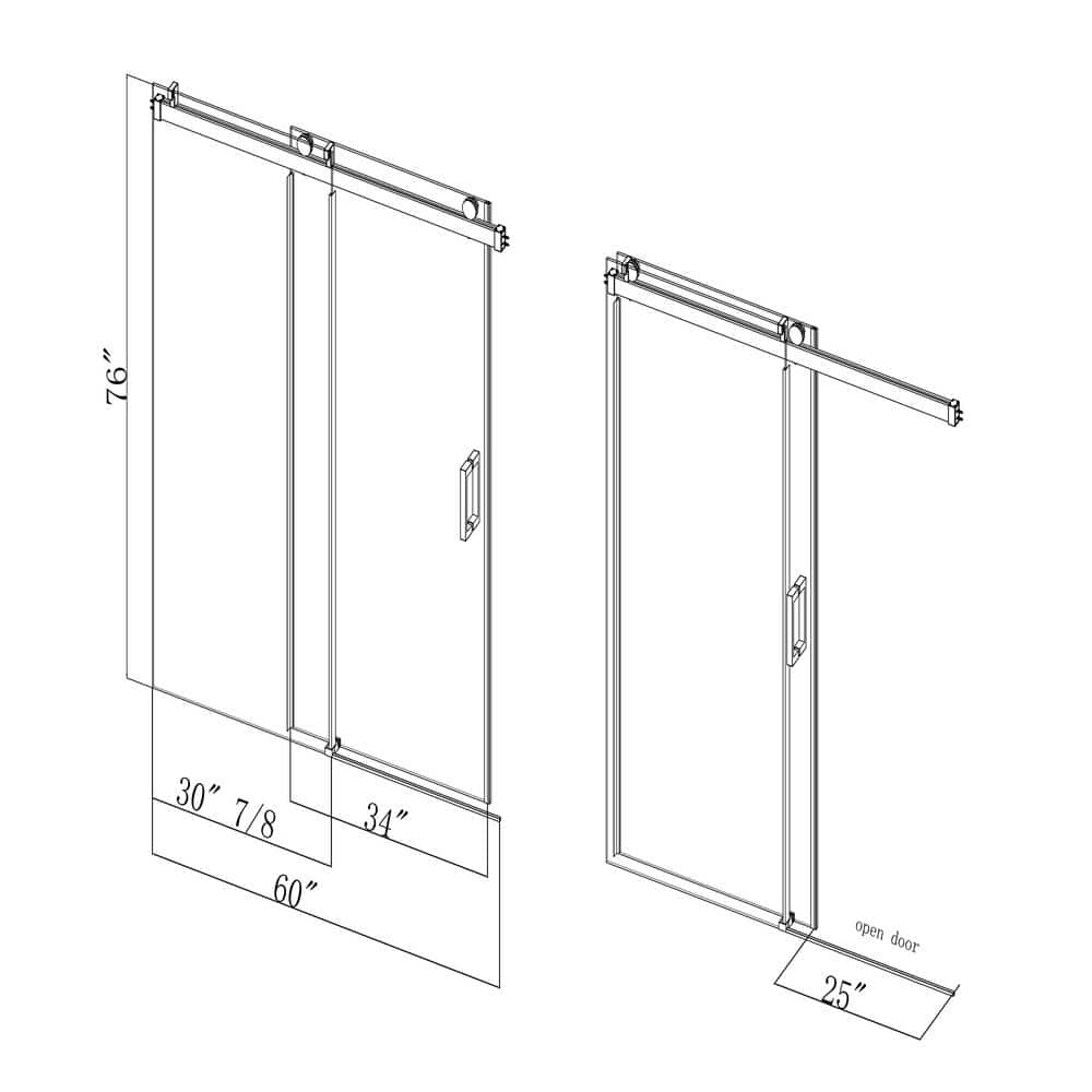 50-60 x 76 in. Single Sliding Frameless Shower Door in Matte Black with Soft-Closing and 3/8 in. Clear Glass