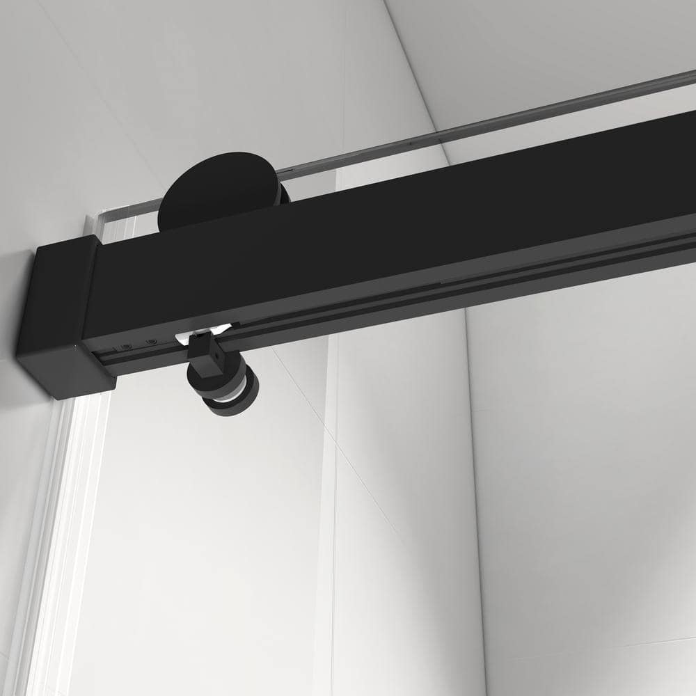 50-60 x 76 in. Single Sliding Frameless Shower Door in Matte Black with Soft-Closing and 3/8 in. Clear Glass