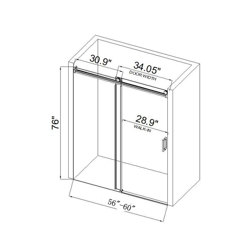 50-60 x 76 in. Single Sliding Frameless Shower Door in Matte Black with Soft-Closing and 3/8 in. Clear Glass