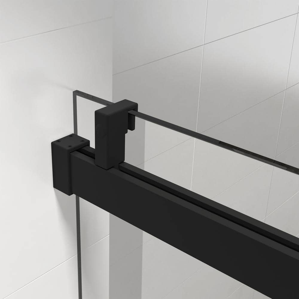 50-60 x 76 in. Single Sliding Frameless Shower Door in Matte Black with Soft-Closing and 3/8 in. Clear Glass