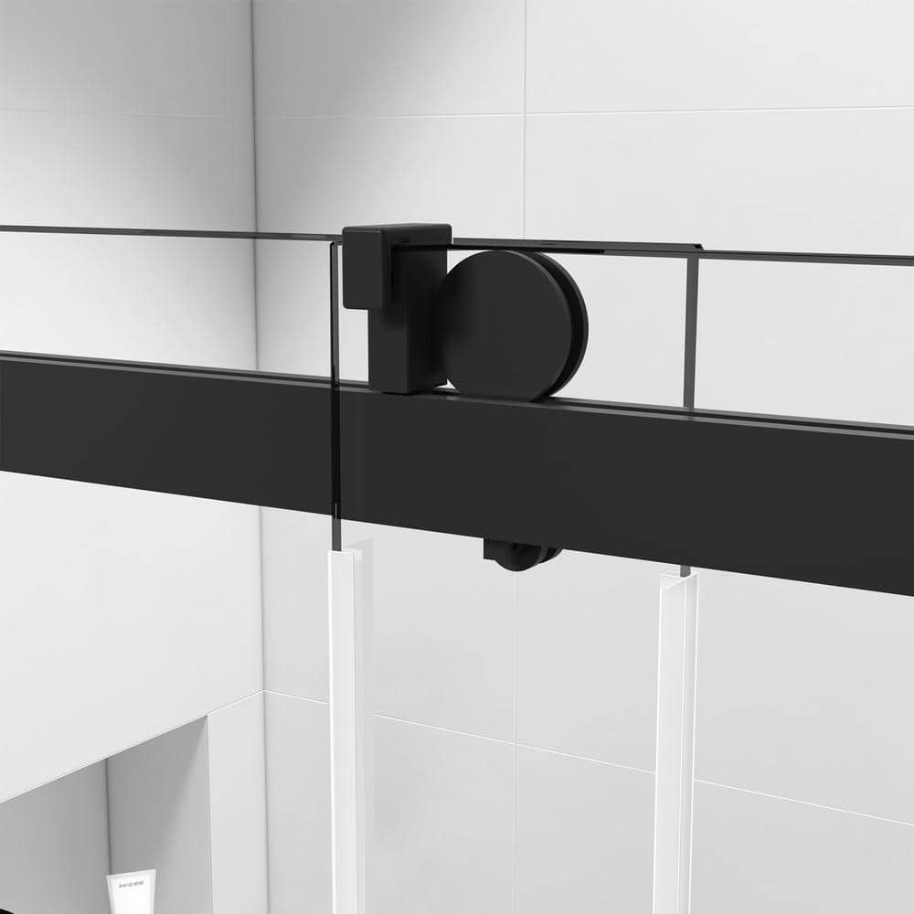 50-60 x 76 in. Single Sliding Frameless Shower Door in Matte Black with Soft-Closing and 3/8 in. Clear Glass