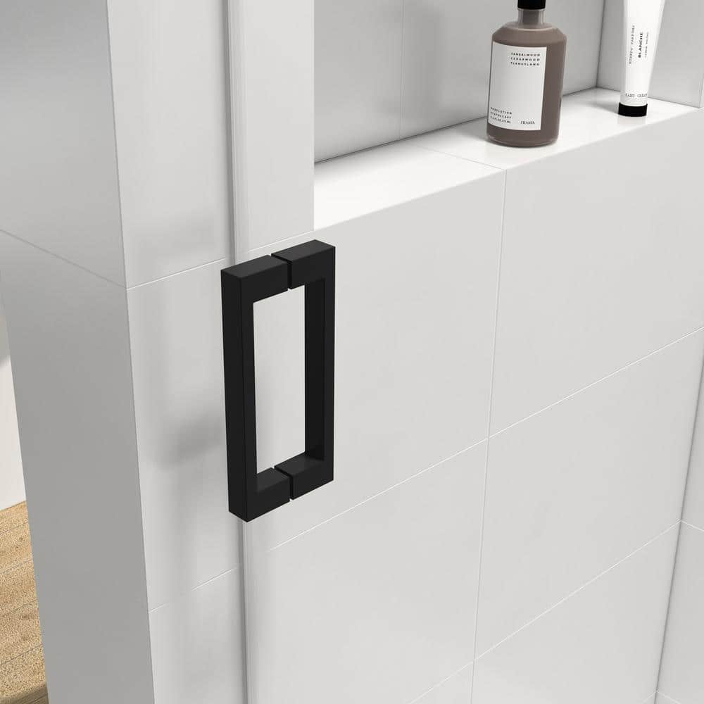 50-60 x 76 in. Single Sliding Frameless Shower Door in Matte Black with Soft-Closing and 3/8 in. Clear Glass