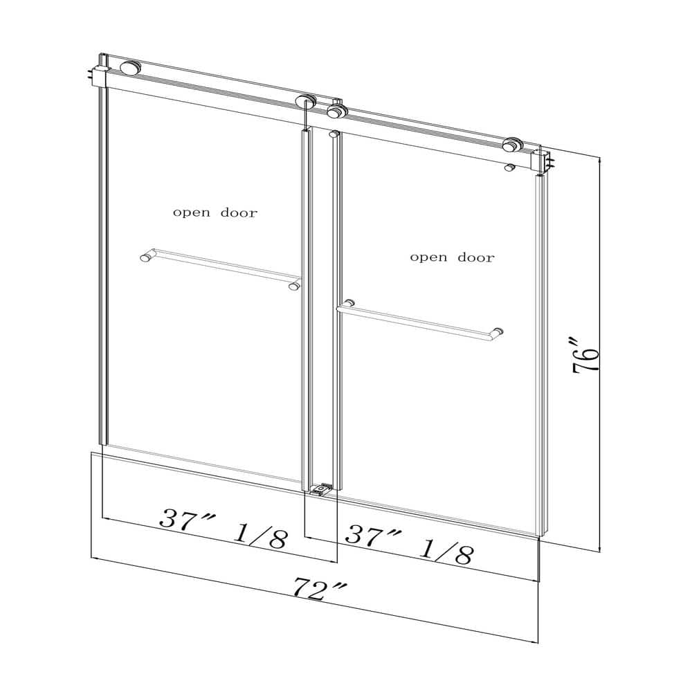 68 in. -72 in. W x 72 in. H Double-Sliding Frameless Shower Door in Brushed Nickle with Clear Glass Soft Closed