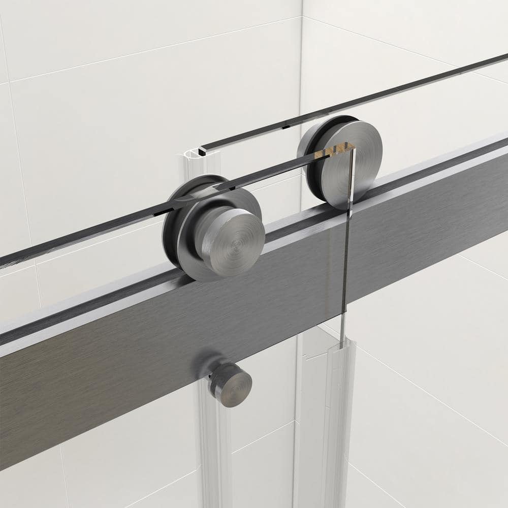 68 in. -72 in. W x 72 in. H Double-Sliding Frameless Shower Door in Brushed Nickle with Clear Glass Soft Closed