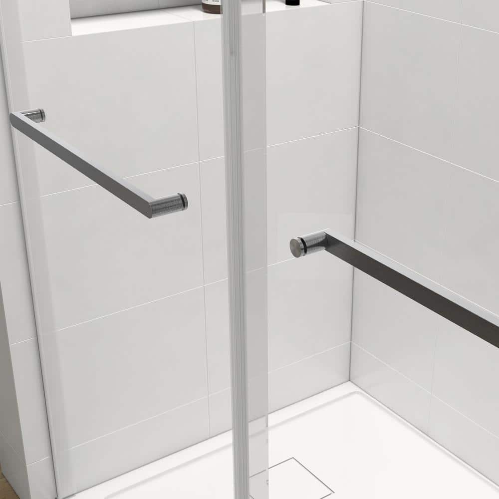 68 in. -72 in. W x 72 in. H Double-Sliding Frameless Shower Door in Brushed Nickle with Clear Glass Soft Closed