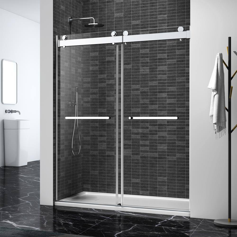 68 in. -72 in. W x 72 in. H Double-Sliding Frameless Shower Door in Brushed Nickle with Clear Glass Soft Closed