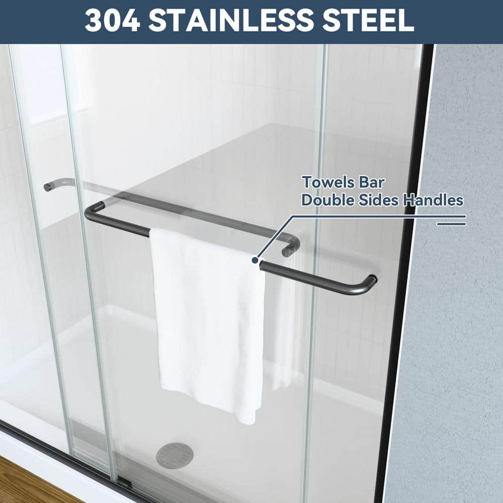 48 in. W x 70 in. H Double Sliding Framed Shower Door in Matte Black with SGCC 1/4 in. (6 mm) Tempered Clear Glass