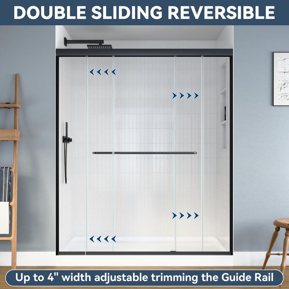 48 in. W x 70 in. H Double Sliding Framed Shower Door in Matte Black with SGCC 1/4 in. (6 mm) Tempered Clear Glass