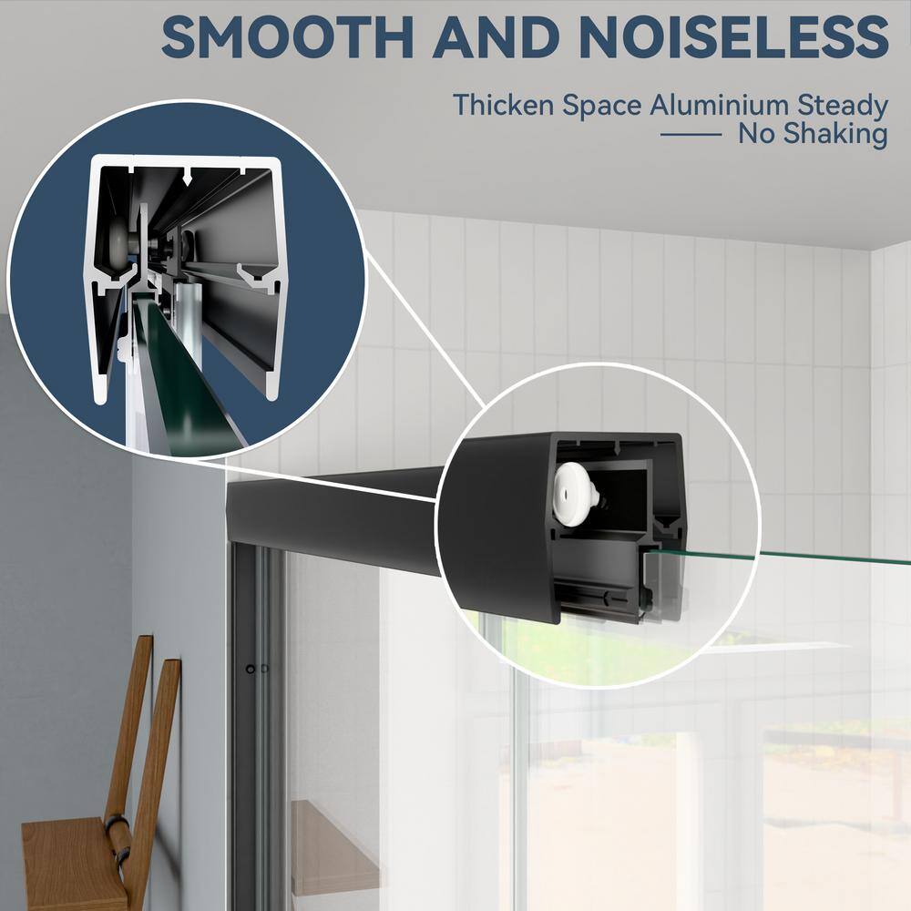 48 in. W x 70 in. H Double Sliding Framed Shower Door in Matte Black with SGCC 1/4 in. (6 mm) Tempered Clear Glass