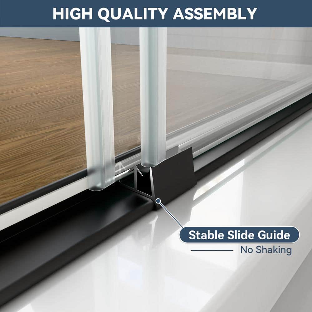 48 in. W x 70 in. H Double Sliding Framed Shower Door in Matte Black with SGCC 1/4 in. (6 mm) Tempered Clear Glass