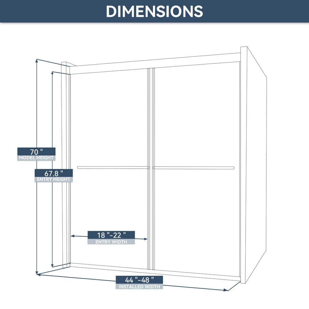 48 in. W x 70 in. H Double Sliding Framed Shower Door in Matte Black with SGCC 1/4 in. (6 mm) Tempered Clear Glass