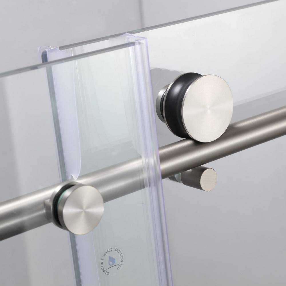 60 in. W x 76 in. H Sliding Frameless Shower Door in BrushedNickel Finish with Clear Glass
