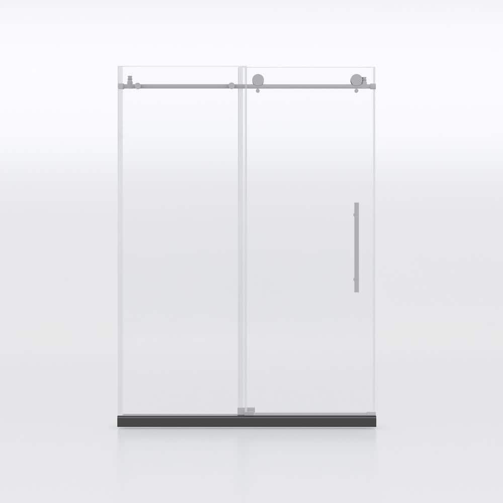 60 in. W x 76 in. H Sliding Frameless Shower Door in BrushedNickel Finish with Clear Glass