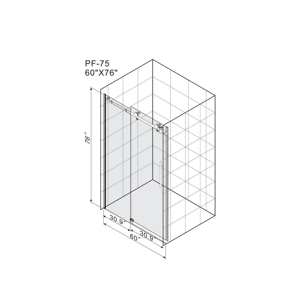 60 in. W x 76 in. H Sliding Frameless Shower Door in BrushedNickel Finish with Clear Glass