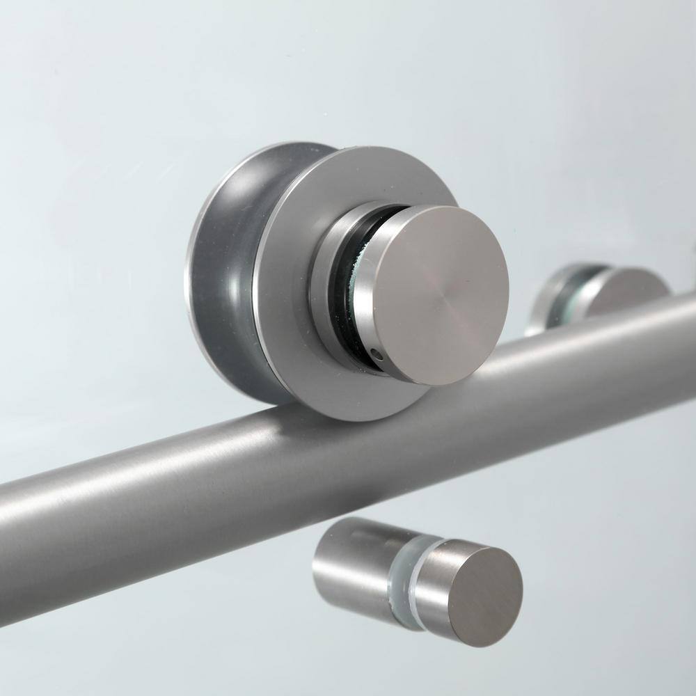 60 in. W x 76 in. H Sliding Frameless Shower Door in BrushedNickel Finish with Clear Glass