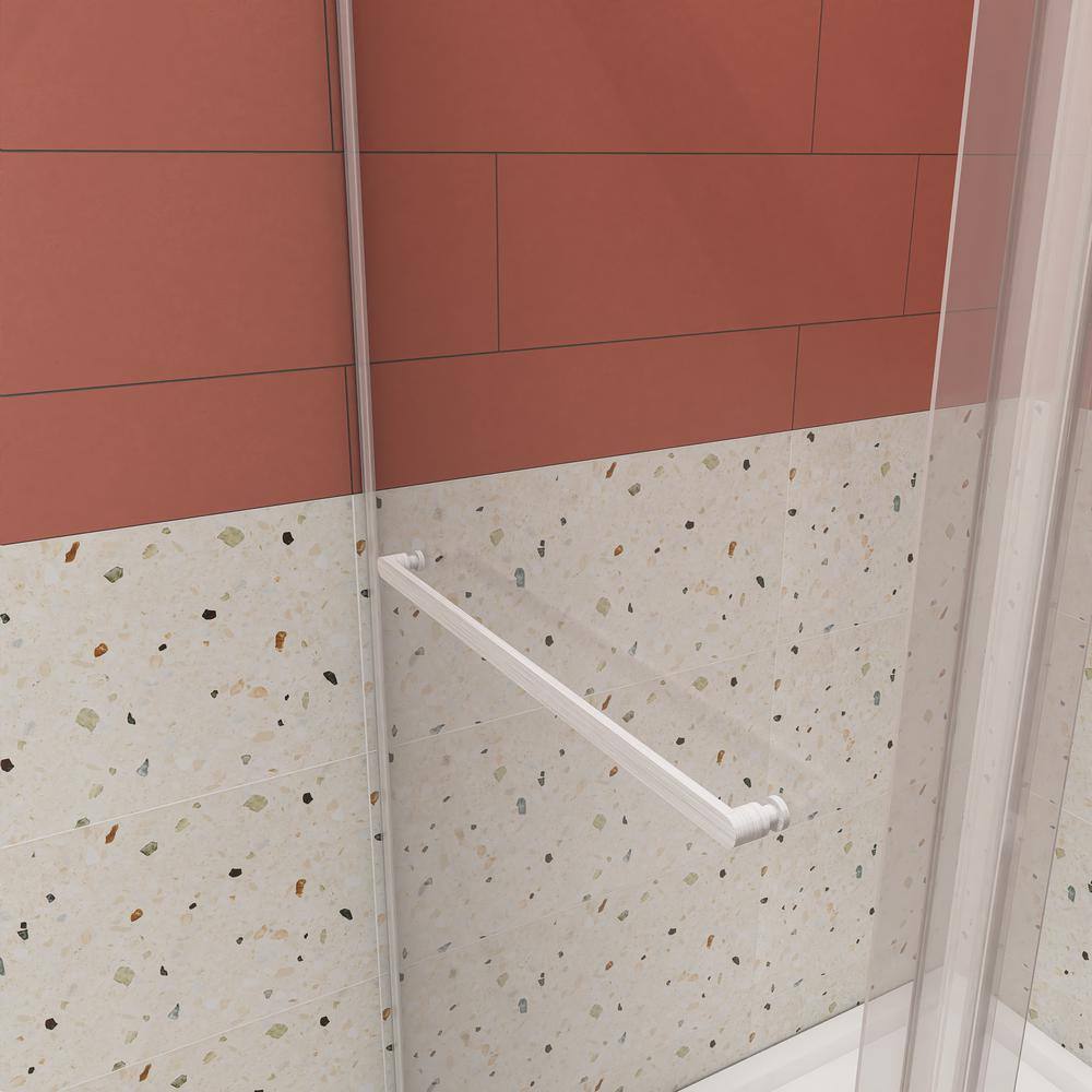 48 in. W x 76 in. H Sliding Frameless Shower Door in Brushed Nickel with Tampered Glass