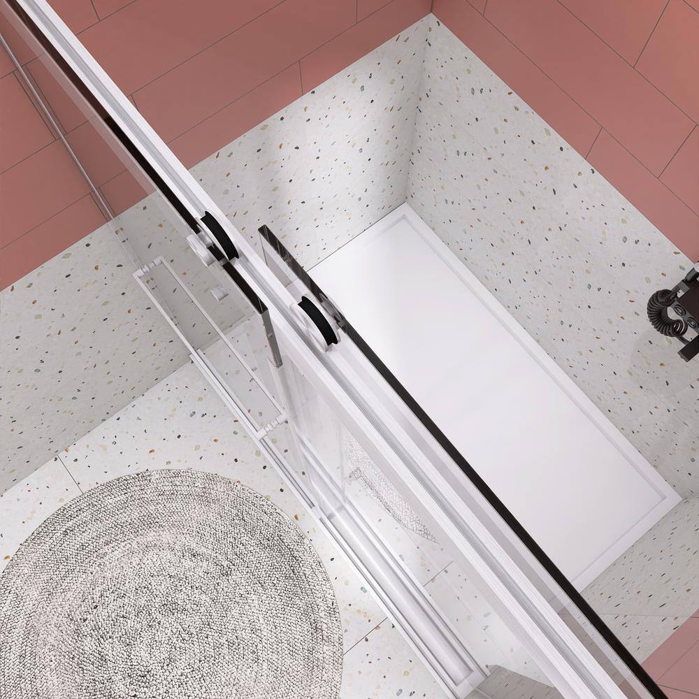 48 in. W x 76 in. H Sliding Frameless Shower Door in Brushed Nickel with Tampered Glass