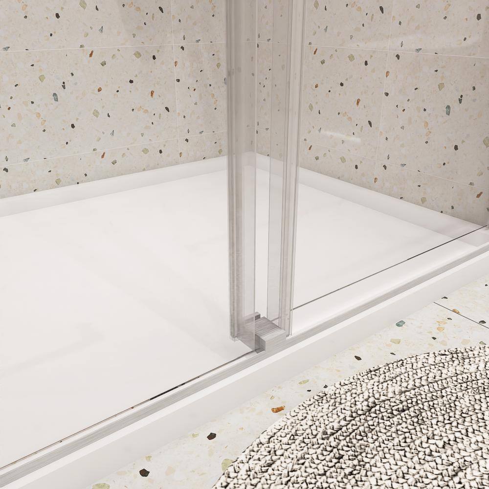 48 in. W x 76 in. H Sliding Frameless Shower Door in Brushed Nickel with Tampered Glass