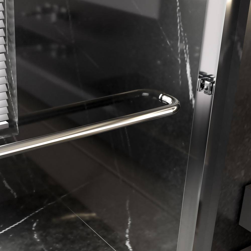 60 in. W x 70 in. H Semi-Frameless Double Sliding shower door in Chrome with Explosion Proof Film Tempered Glass