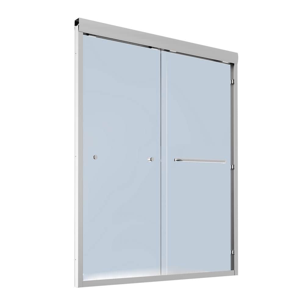 60 in. W x 70 in. H Semi-Frameless Double Sliding shower door in Chrome with Explosion Proof Film Tempered Glass