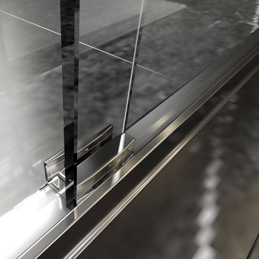 60 in. W x 70 in. H Semi-Frameless Double Sliding shower door in Chrome with Explosion Proof Film Tempered Glass