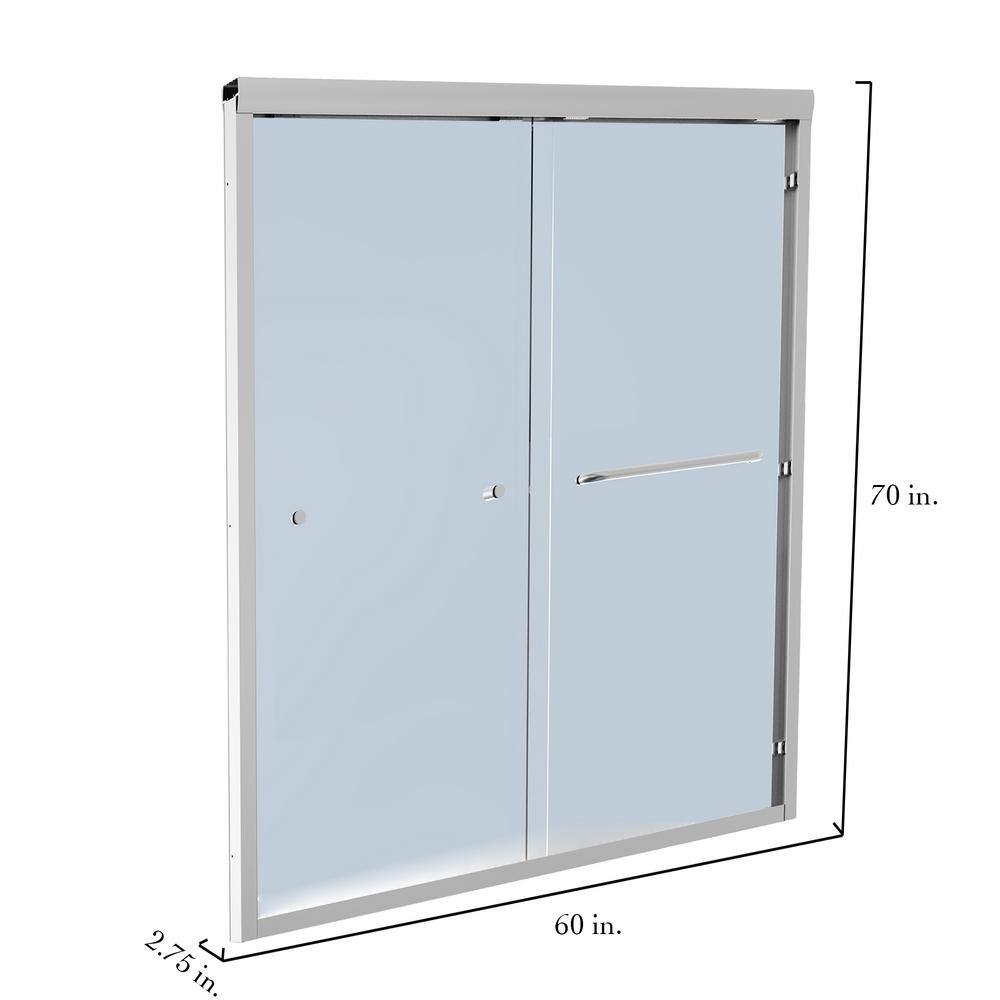 60 in. W x 70 in. H Semi-Frameless Double Sliding shower door in Chrome with Explosion Proof Film Tempered Glass
