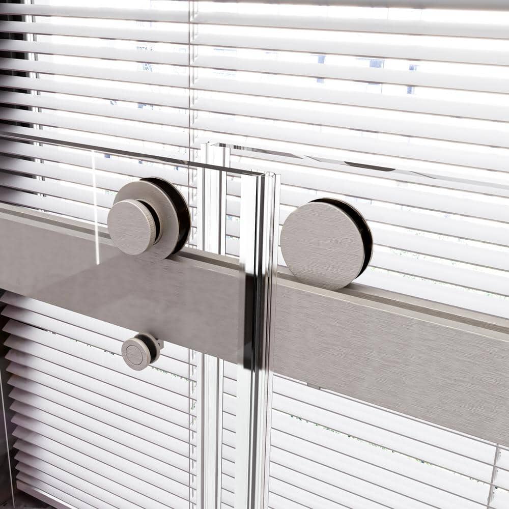 72 in. W x 76 in. H Frameless Double Sliding Soft-Close Shower Door in Black with Explosion Proof Film Tempered Glass