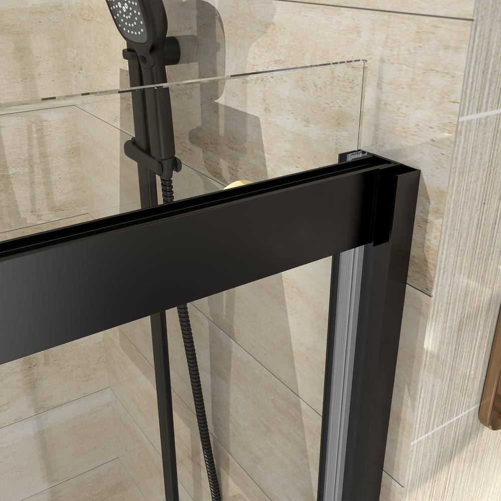 60 in. W x 74 in. H Double Sliding Framed Shower Door in Black Finish with Clear Finish
