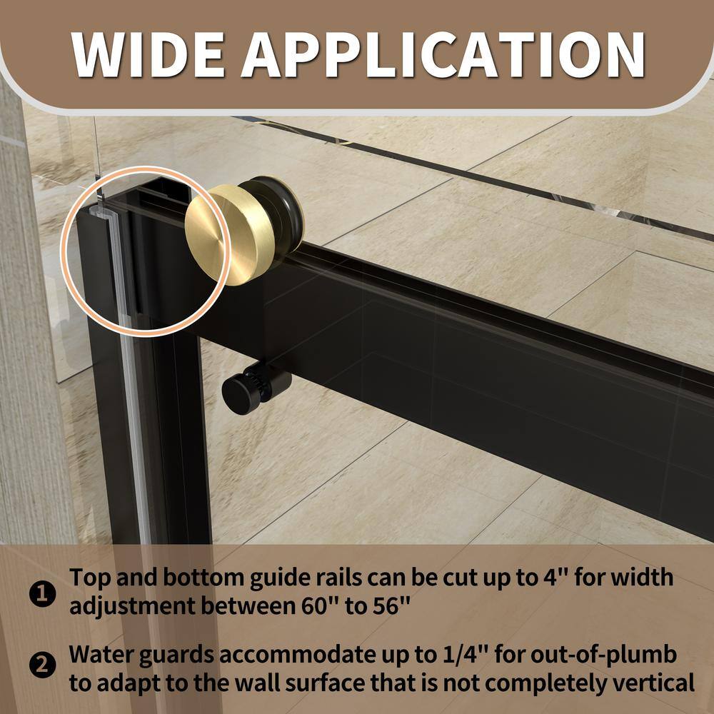 60 in. W x 74 in. H Double Sliding Framed Shower Door in Black Finish with Clear Finish