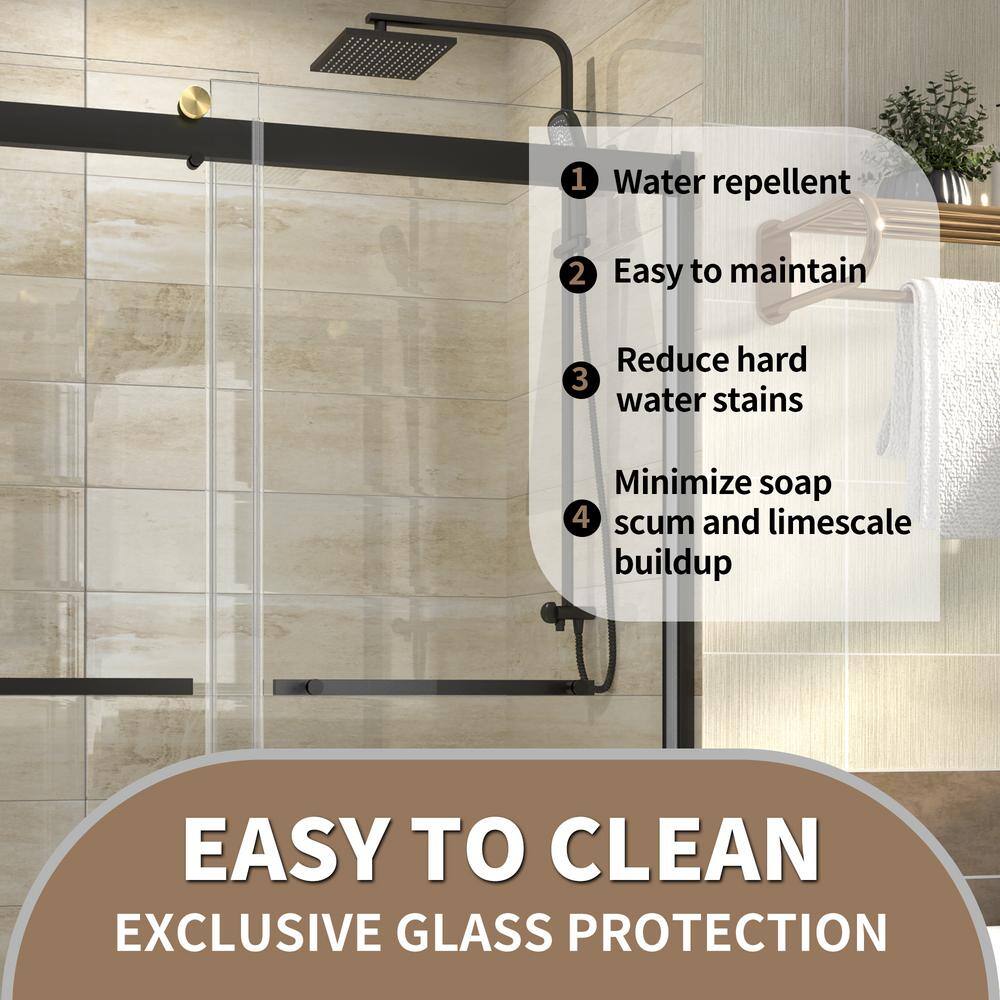 60 in. W x 74 in. H Double Sliding Framed Shower Door in Black Finish with Clear Finish