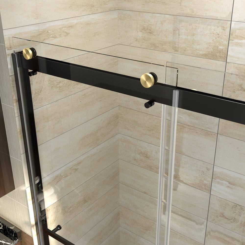 60 in. W x 74 in. H Double Sliding Framed Shower Door in Black Finish with Clear Finish