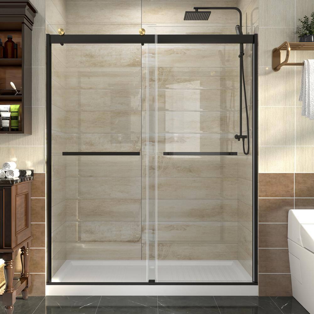 60 in. W x 74 in. H Double Sliding Framed Shower Door in Black Finish with Clear Finish