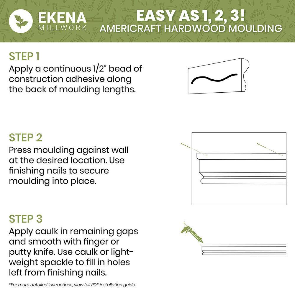 Ekena Millwork WM75 0.56 in. D x 1.63 in. W x 96 in. L Wood Alder Crown Moulding
