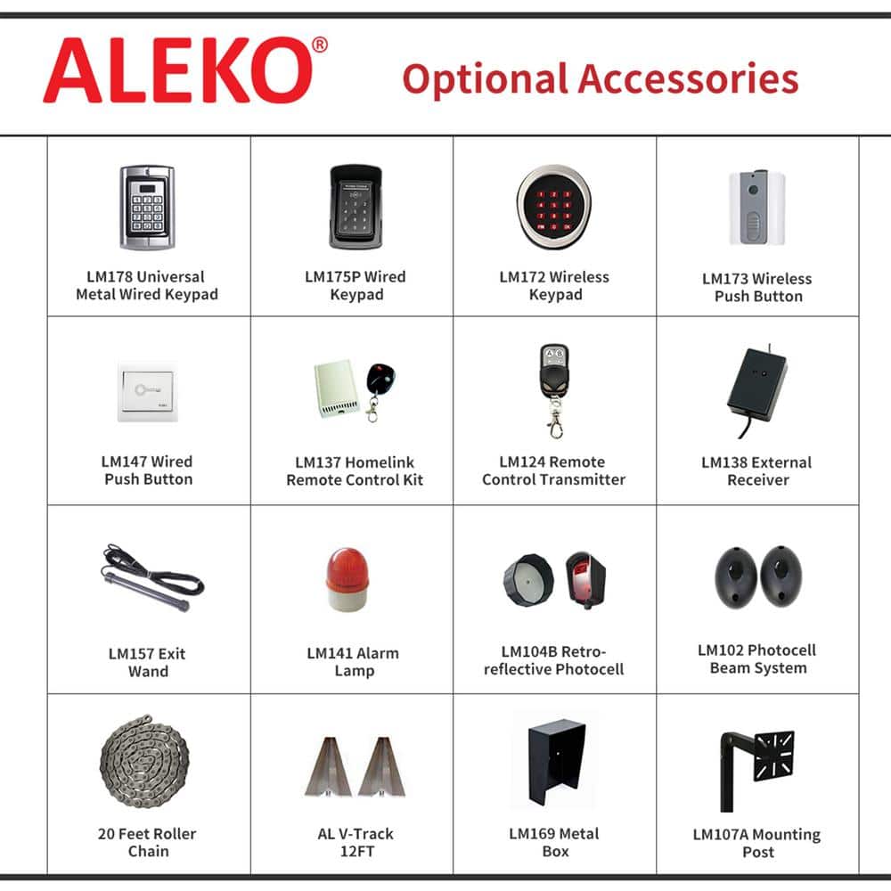 ALEKO AC2700 Sliding Gate Opener Accessories Kit For Sliding Gates Up to 65 ft. Long and 2700 lbs.