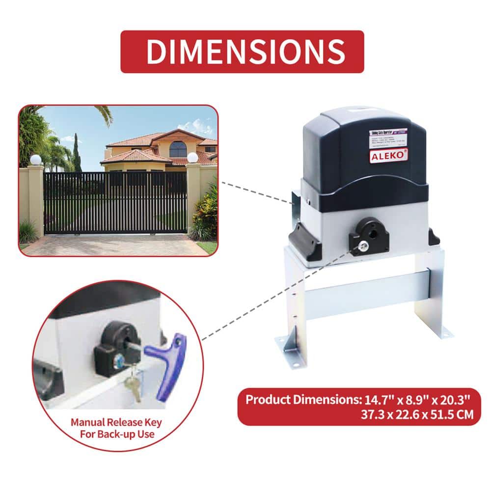 ALEKO AC2700 Automatic Sliding Gate Opener For Sliding Gates Up to 40 ft. Long and 2700 lbs. Upgraded 2024
