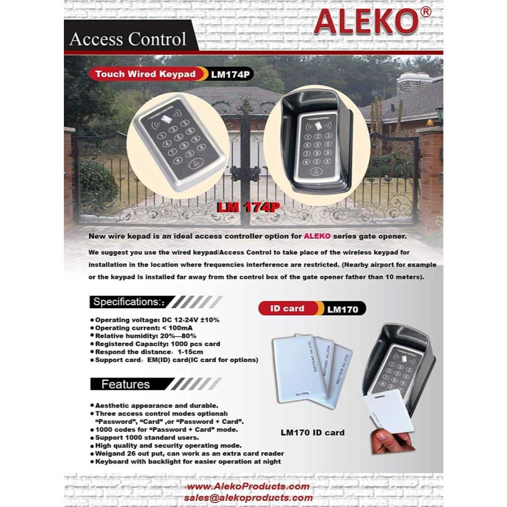 ALEKO Universal Touch Plastic Wired Keypad - LM174P 12/24V