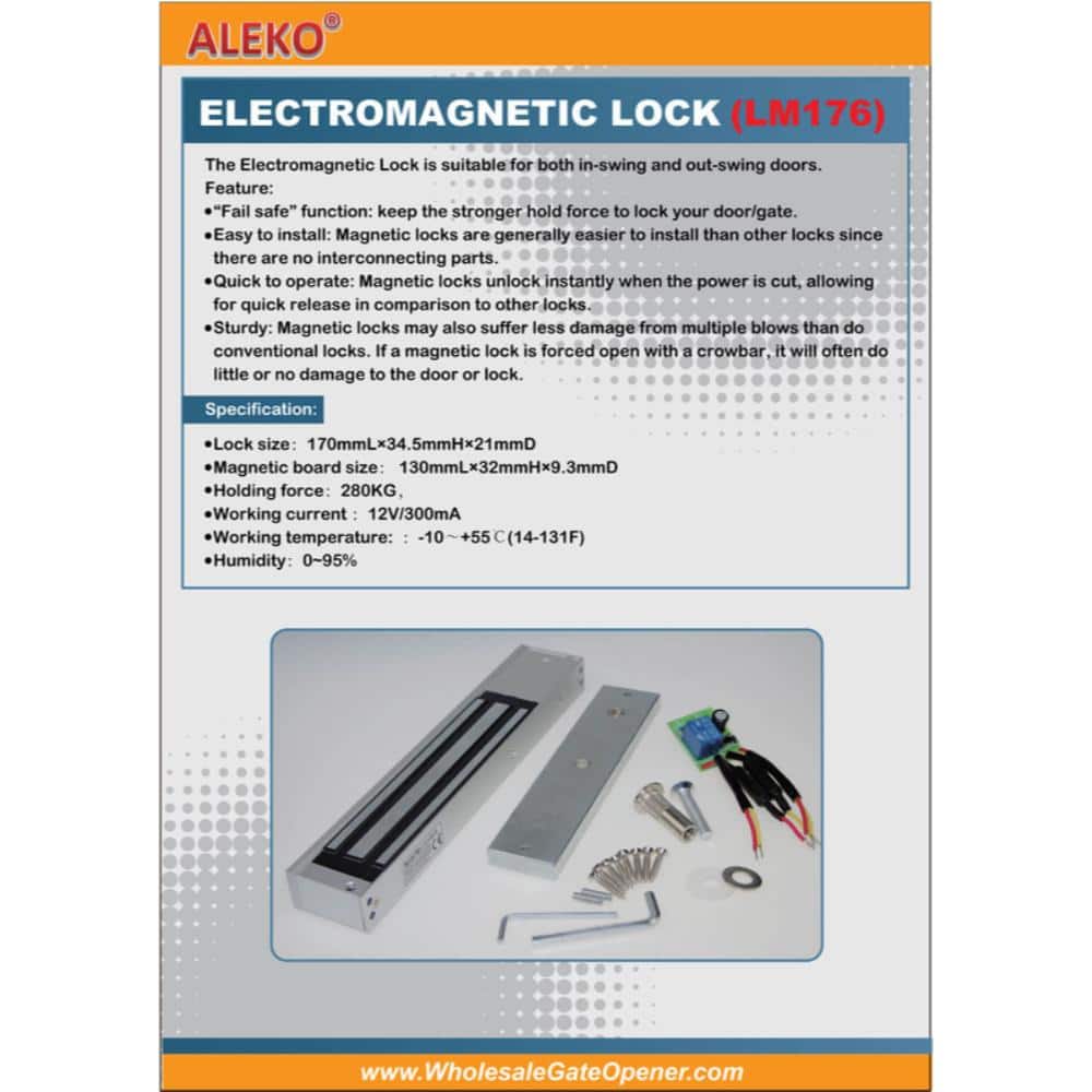 ALEKO Electromagnetic Metal Lock LM176 12/24 - Volt For Sliding Gate Opener
