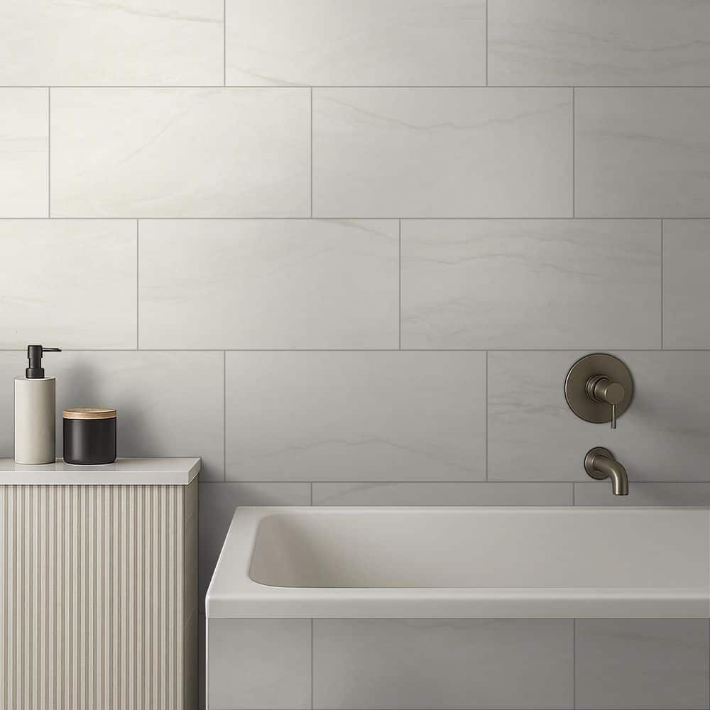 Alexandra White 12 in. x 24 in. Matte Porcelain Marble Look Floor and Wall Tile (16 sq. ft./Case)