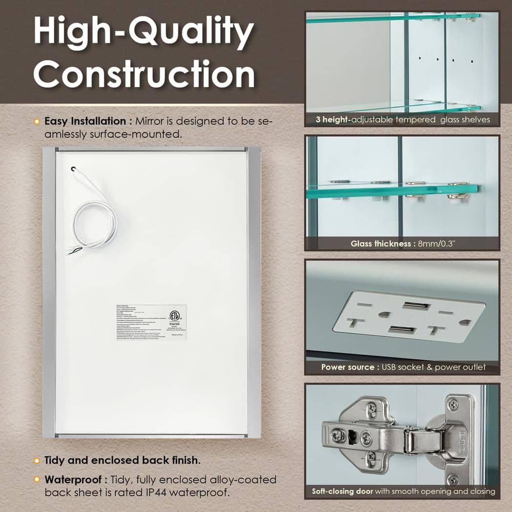 Altair Serra 24 in. W. x 32 in. H Rectangular Aluminum Medicine Cabinet with Mirror
