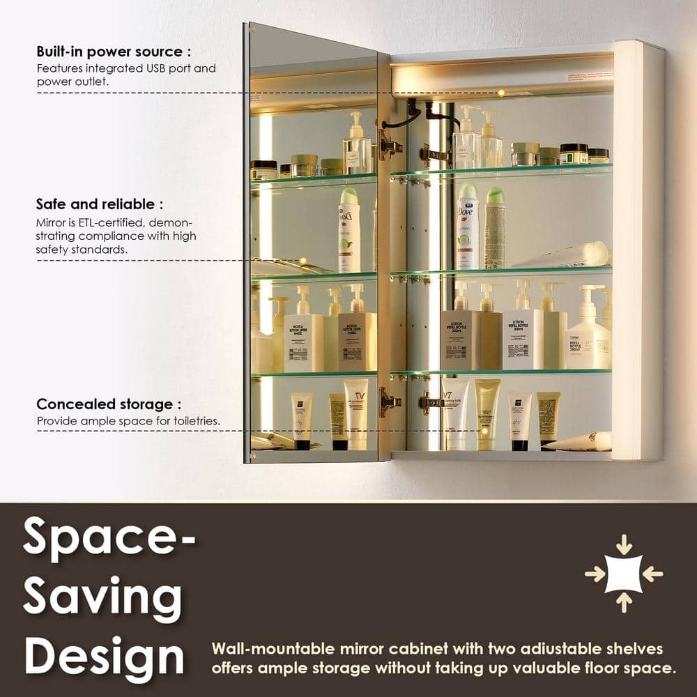 Altair Serra 24 in. W. x 32 in. H Rectangular Aluminum Medicine Cabinet with Mirror