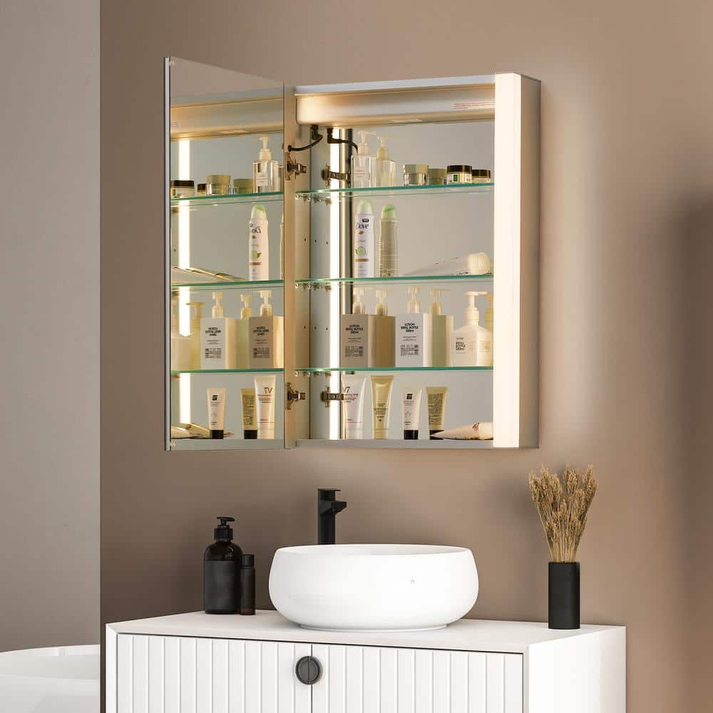 Altair Serra 24 in. W. x 32 in. H Rectangular Aluminum Medicine Cabinet with Mirror