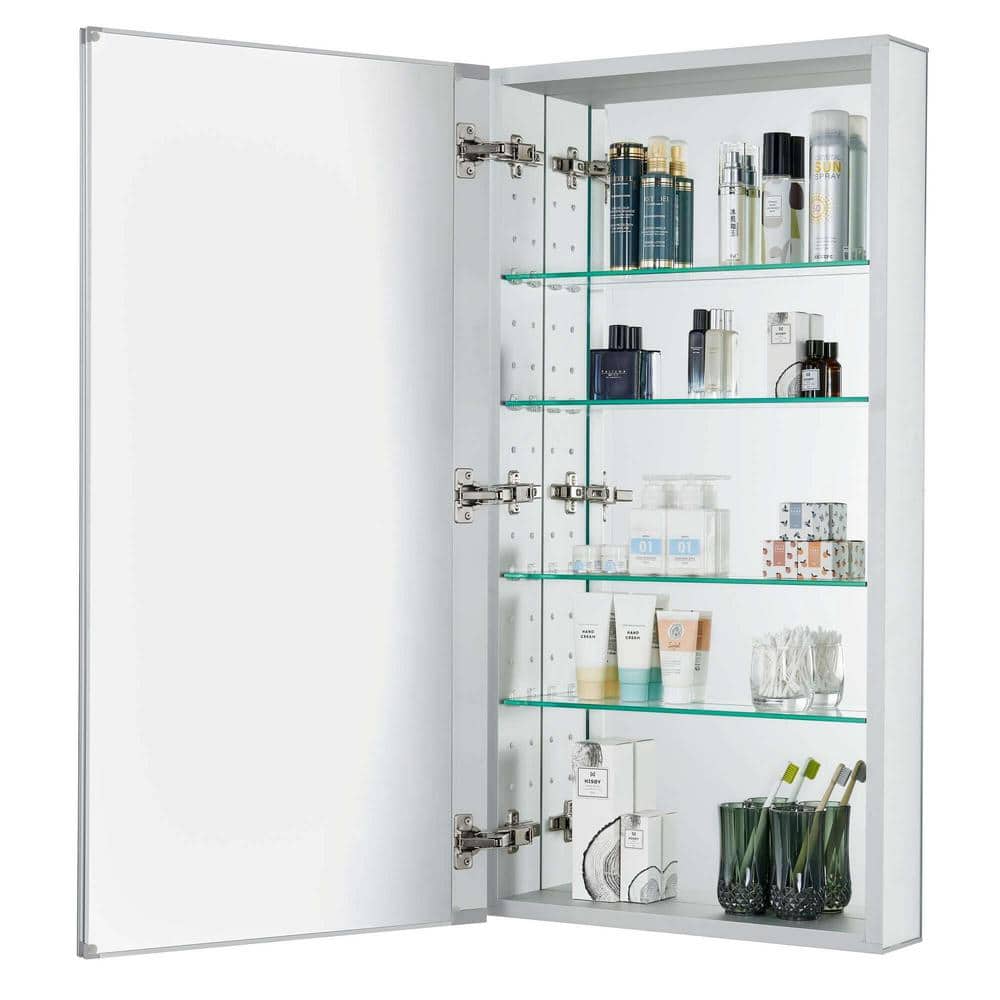 FINE FIXTURES 20 in. x 40 in. Recessed or Surface Wall Mount Medicine Cabinet with Mirror in Silver