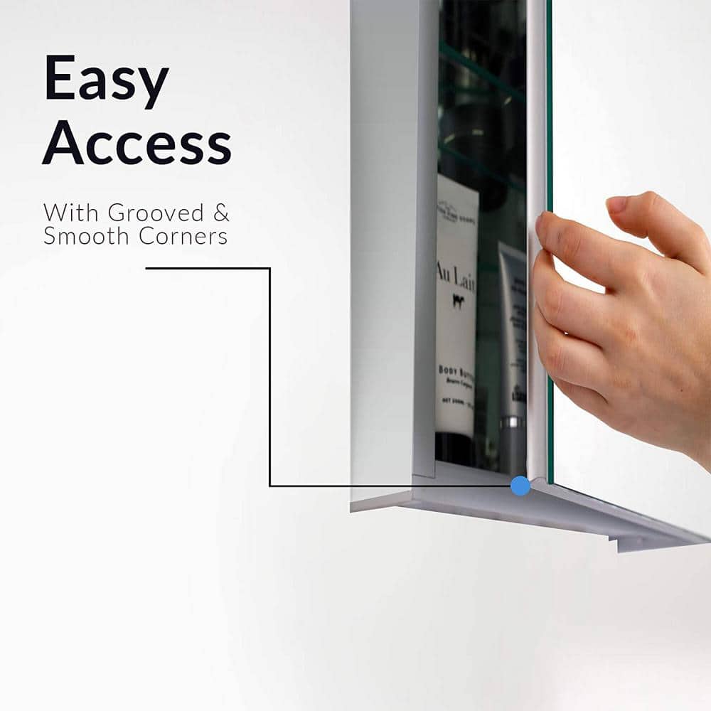 FINE FIXTURES 20 in. x 40 in. Recessed or Surface Wall Mount Medicine Cabinet with Mirror in Silver