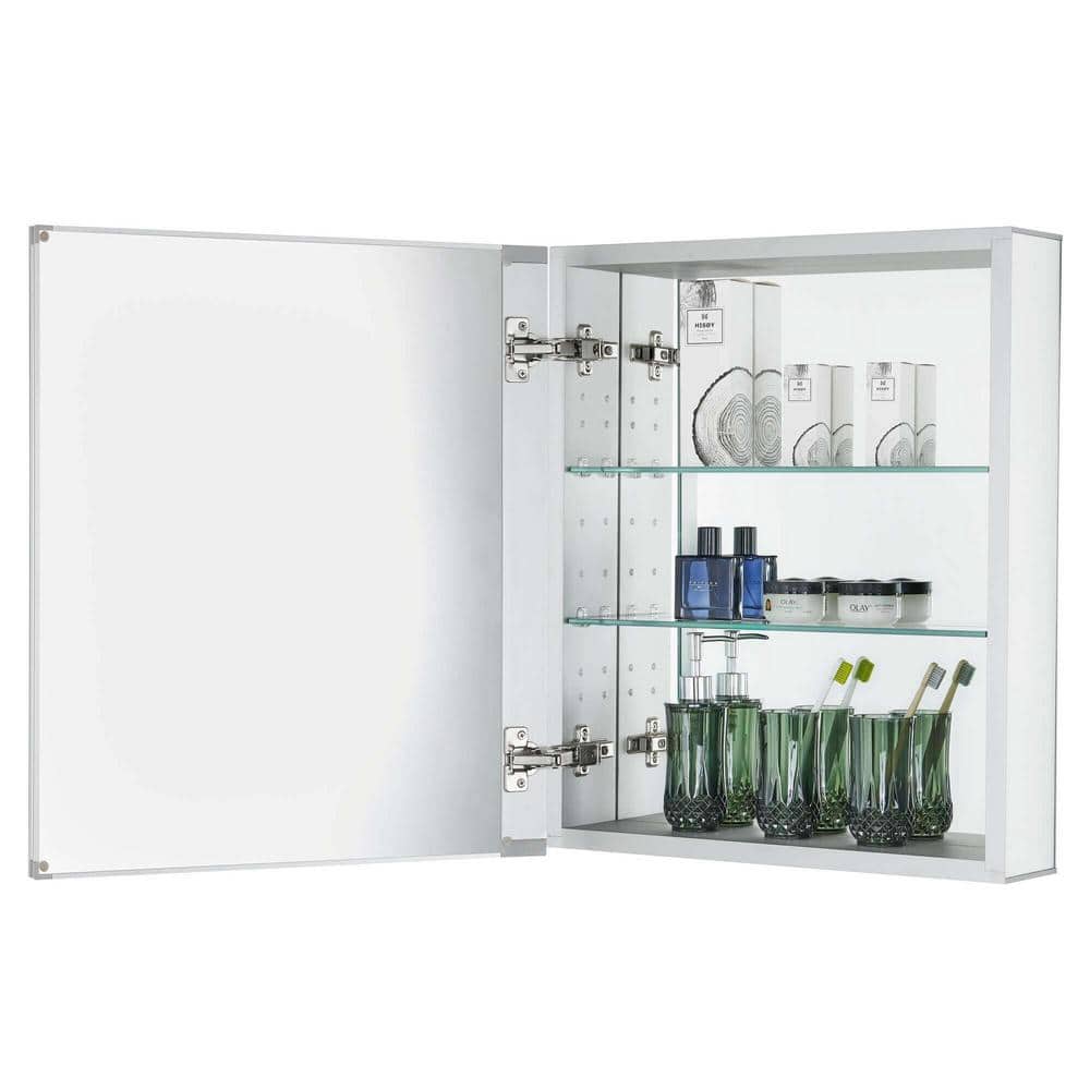 FINE FIXTURES 24 in. W x 24 in. H Recessed or Surface Wall Mount Medicine Cabinet with Mirror in Silver
