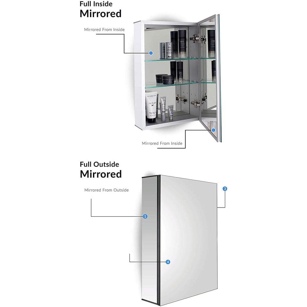 FINE FIXTURES 24 in. W x 24 in. H Recessed or Surface Wall Mount Medicine Cabinet with Mirror in Silver