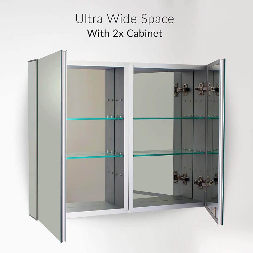 FINE FIXTURES 24 in. W x 24 in. H Recessed or Surface Wall Mount Medicine Cabinet with Mirror in Silver