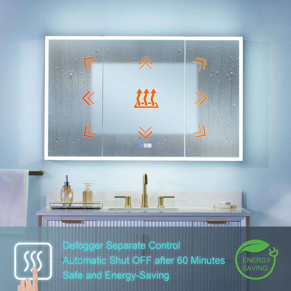 WELLFOR 48 in. W x 30 in. H Rectangular Aluminum Recessed/Surface Mount LED Medicine Cabinet with Mirror, 3x Magnifying Mirror
