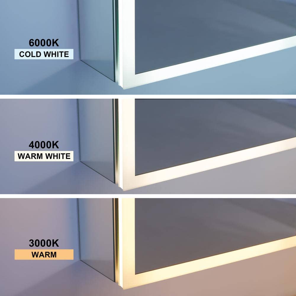 WELLFOR 48 in. W x 30 in. H Rectangular Aluminum Recessed/Surface Mount LED Medicine Cabinet with Mirror, 3x Magnifying Mirror