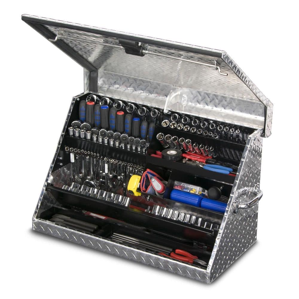 Montezuma 31 in. W x 16 in. D Portable Triangle Top Tool Chest for Sockets, Wrenches and Screwdrivers in Aluminum